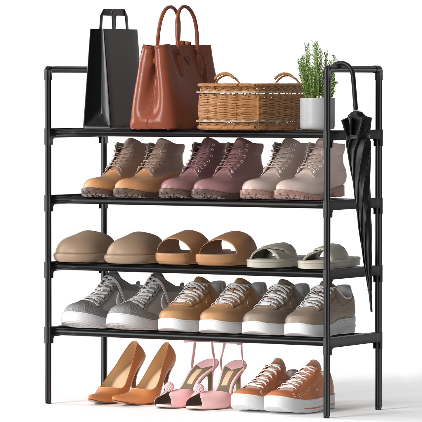 Riousery 4-Tier All-Steel Shoe Rack, Stackable Metal Shoe Organizer with Adjustable Shelves, Heavy-Duty Storage for Entryway, Closet, Bedroom