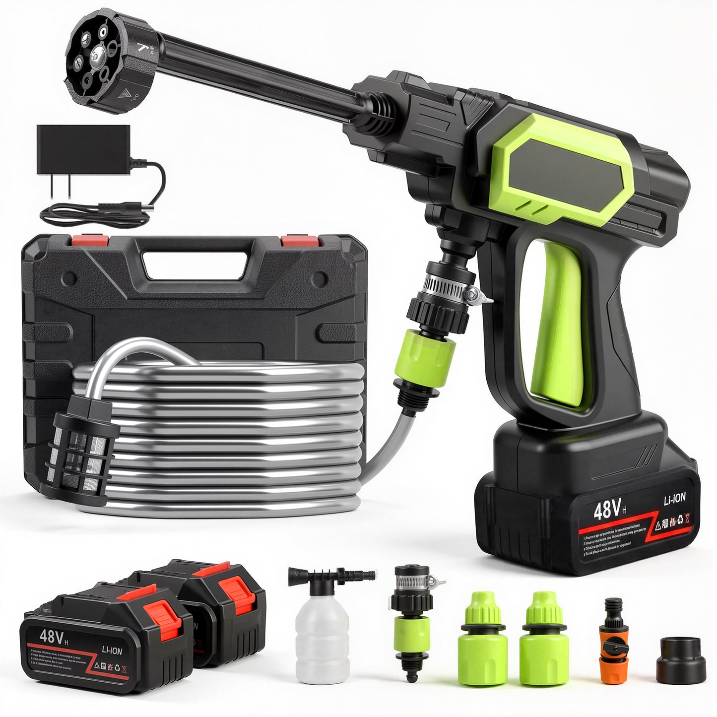 OHHANI Cordless Pressure Washer, 1000PSI 2.4GPM 6-in-1 Nozzles, Portable Handheld Pressure Washer, 48V with Two 1500mAh Batteries, Suitable for Home Car Garden