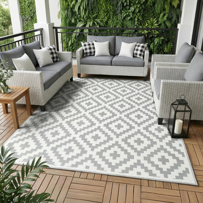 OHHANI Outdoor Rug, 6'x9', Waterproof Reversible Patio Rug, Plastic Straw Rug, RV Patio Deck Beach Gray