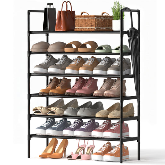 Riousery 6-Tier All-Steel Shoe Rack, Stackable Metal Shoe Organizer with Adjustable Shelves, Heavy-Duty Storage for Entryway, Closet, Bedroom