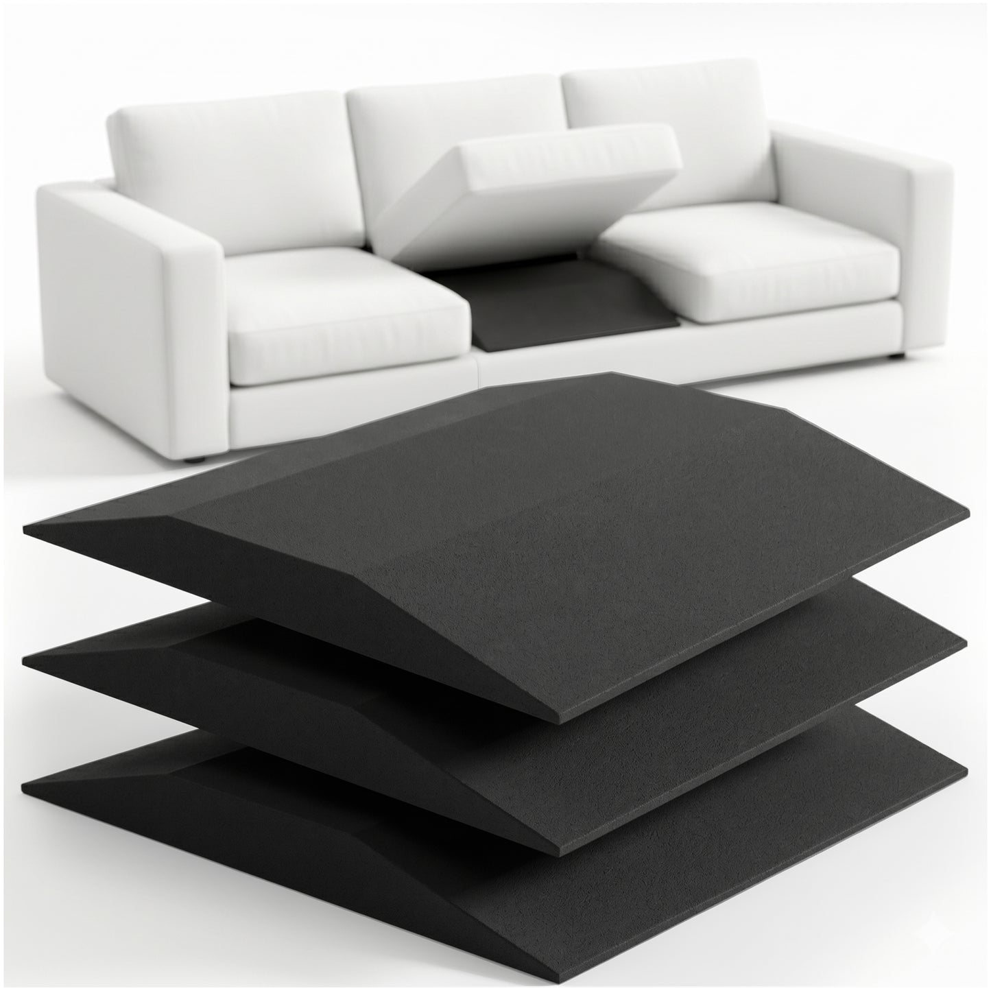 Riousery Sofa Cushion Support, 20" x 20" Sagging Seat Support Insert, 50D High-Density Foam, Black Curved Cushion Saver, 3 Pack