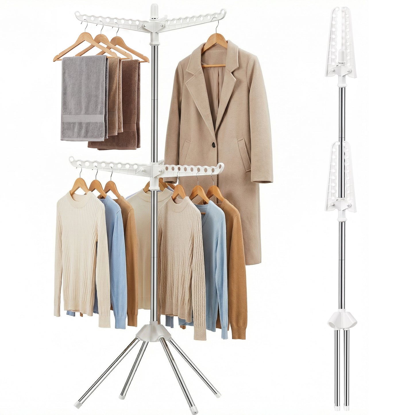 WEEUSE Clothes Drying Rack, Space Saving and 2-Tier Design, 6 Rotating Arms, Stainless Steel Frame with Quad Base, 74.8 in Height