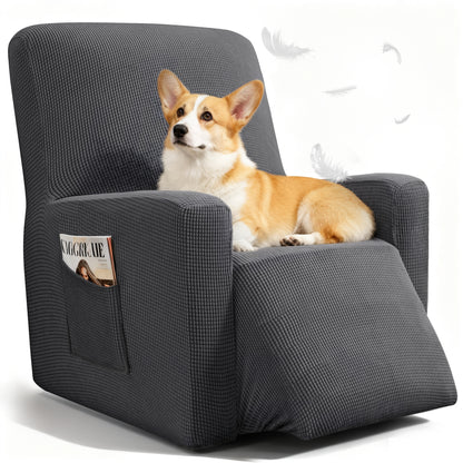 WEENEED Recliner Chair Cover, Stretch Polyester One-Piece Slipcover with Side Pocket, Universal Fit Sofa Protector for Pets and Home Décor, Dark Gray