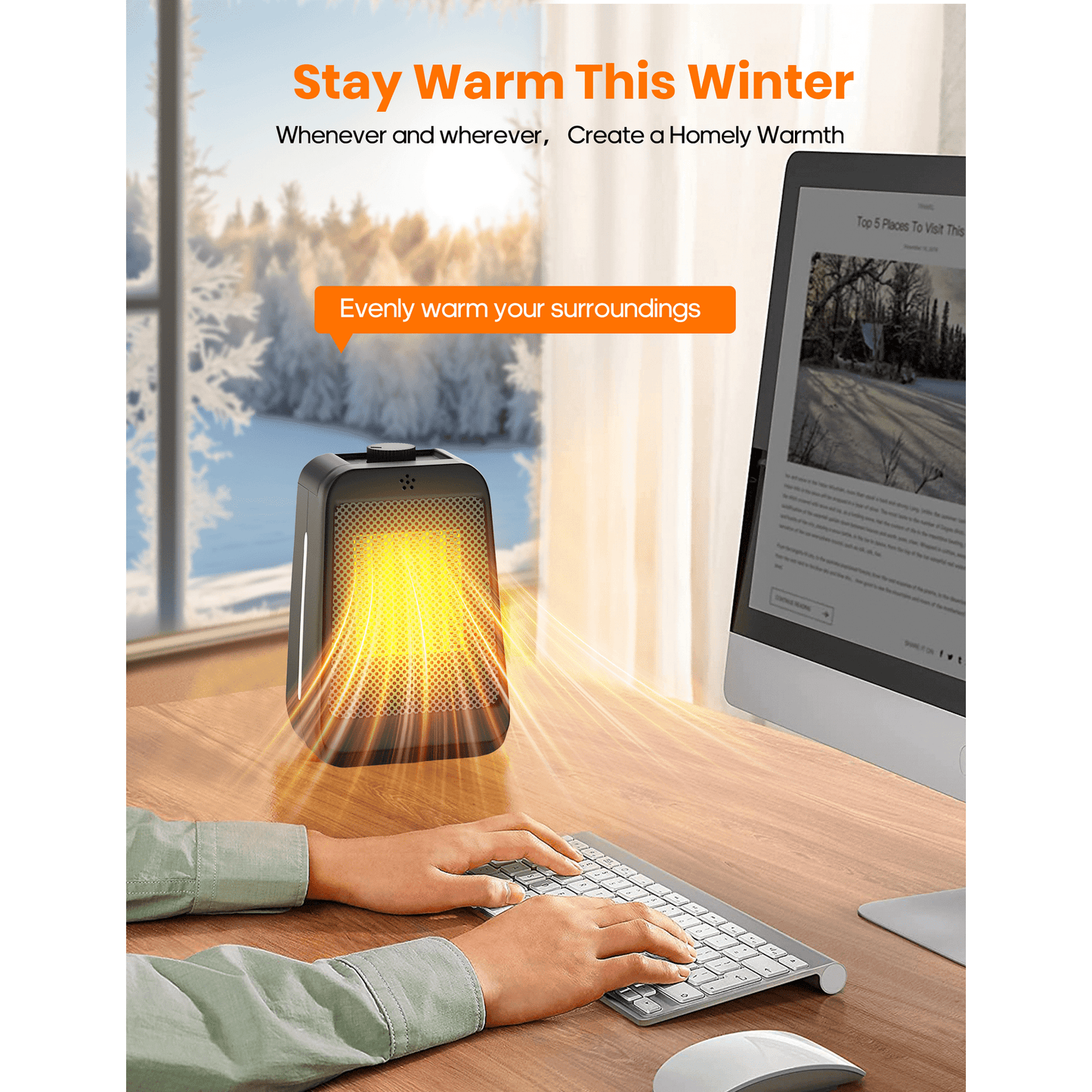 NFTIGB 1500W PTC Space Heater Portable Desktop Electric Heaters for Home, Ceramic Fast Heating, New