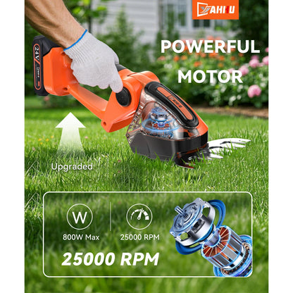 YAHHU Cordless Hedge Trimmer, 2 in 1 Handheld Electric Grass Trimmer , Trimmer for Bush,Tree, Garden, Patio and Lawn