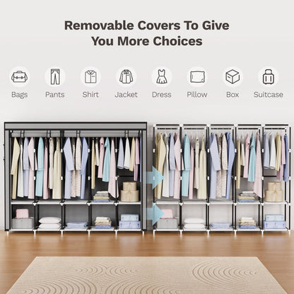 Riousery Portable Closet, 83 Inch Wardrobe Closet for Hanging Clothes 10 Storage Organizer Shelves, Grey