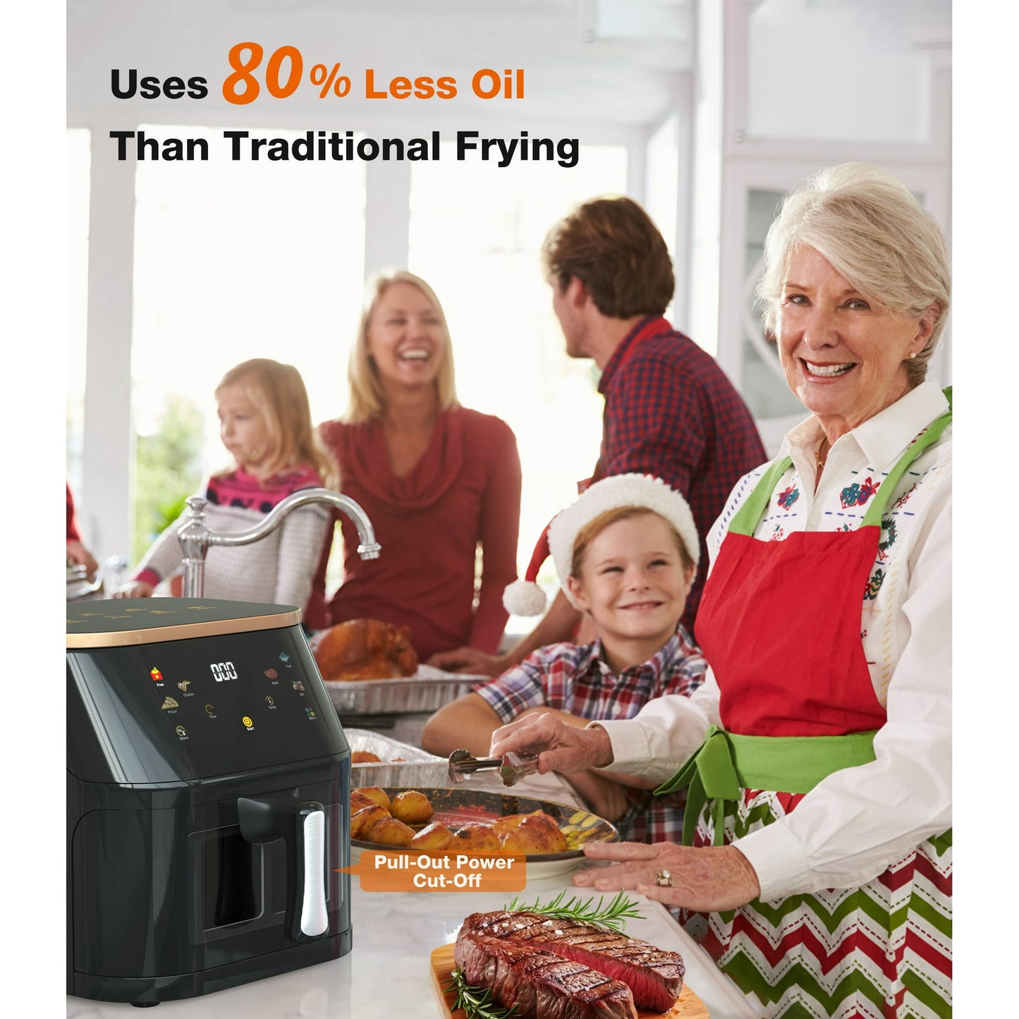 Suodoka Air Fryer 10 Qt Max 450F for Cooking, 6 Presets Fry Touch Panel Easy View Window, New Black