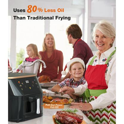 Suodoka Air Fryer 10 Qt Max 450F for Cooking, 6 Presets Fry Touch Panel Easy View Window, New Black
