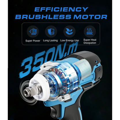 Cordless Impact Wrench 1/2 Brushless Impact Gun With 3000RPM & Max Torque 260 ft-lbs High Torque Gun w/ 2x 2.0Ah Battery & Charger