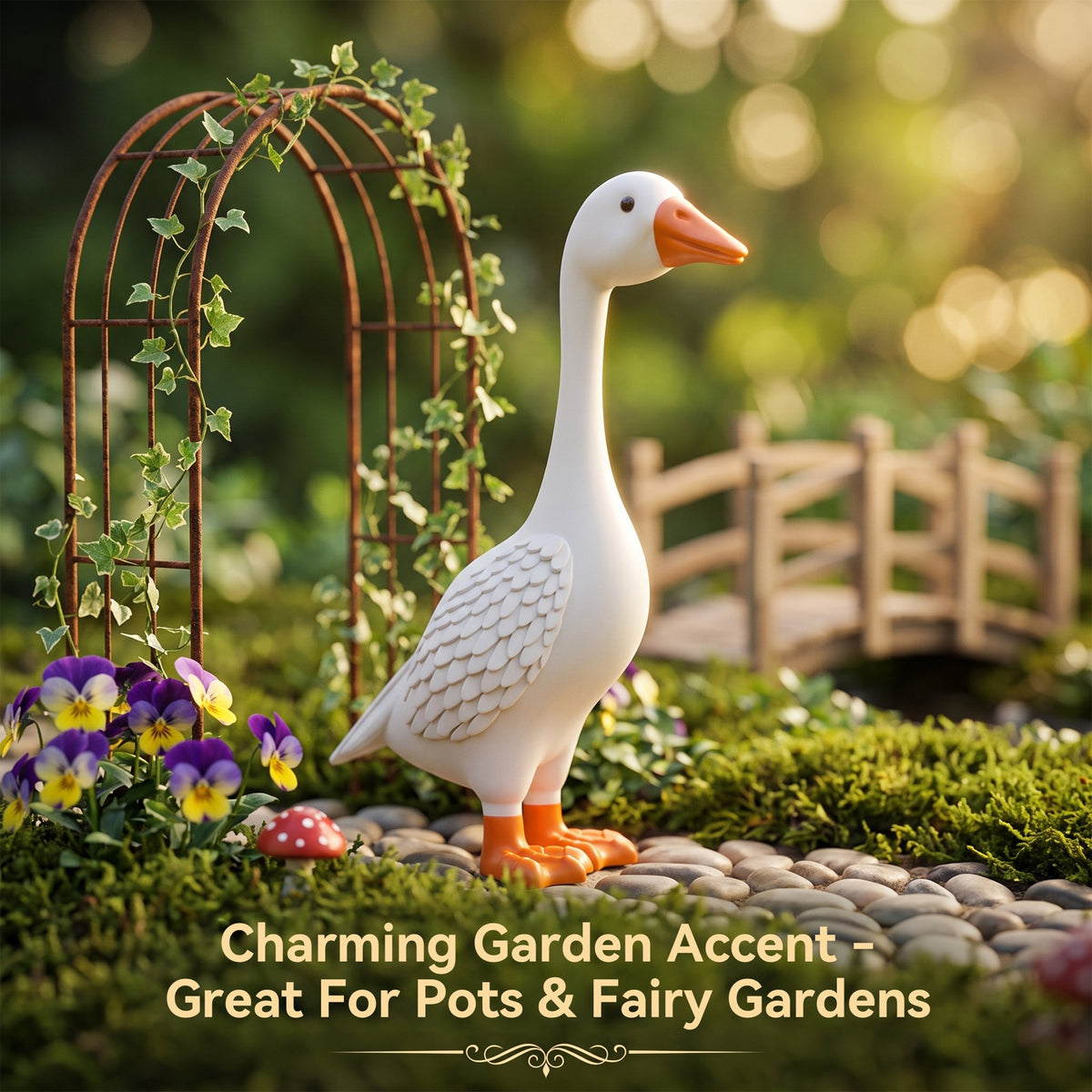 OHHANI 12-Inch Resin Porch Goose Statue, Classic White Garden Yard Decor, Indoor & Outdoor Lawn Ornament