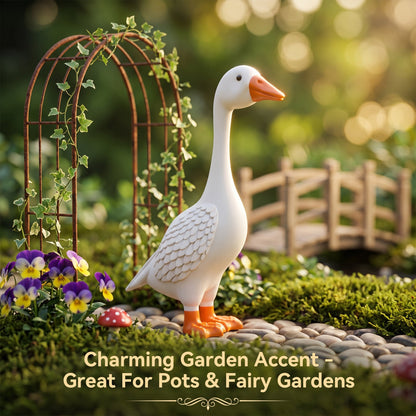 OHHANI 12-Inch Resin Porch Goose Statue, Classic White Garden Yard Decor, Indoor & Outdoor Lawn Ornament