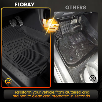 Floray 3-Piece All Weather Solid Rubber Trimmable Front and Rear Universal Car Van Truck Floor Mats Set