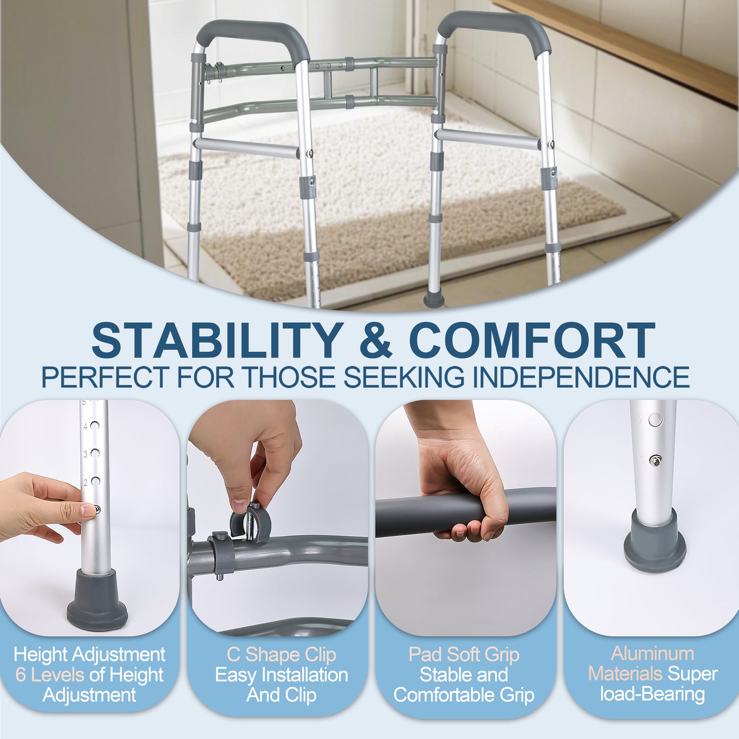 Hodvit Toilet Safety Rails - Adjustable and Removable Folding Toilet Safety Frame, Toilet Handles for The Elderly and The Disabled