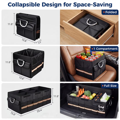 MORSUMA Trunk Organizer for Car SUV Truck, 100L Collapsible Car Storage Organizer with Dividers, Heavy Duty Oxford Fabric