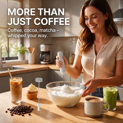 M Buder Milk Frother, Handheld Foam Maker and Electric 3 Speed Rechargeable Coffee Frother Wand, White