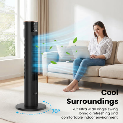 NFTIGB 36'' Tower Fan with Remote, 70° Oscillating Bladeless Floor Fan for Bedroom, 3 Modes, 12H Timer, Digital Display, Black