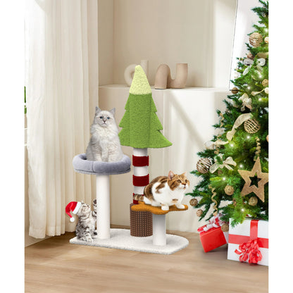 Cat Tree 35.4" Cute Christmas Tree Cat Scratching Post Tower with Perch for Indoor Kitten Kitty