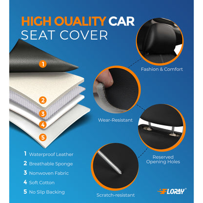 Floray PU Leather Car Seat Covers Full Set - Universal Fit for Cars, SUVs, and Trucks