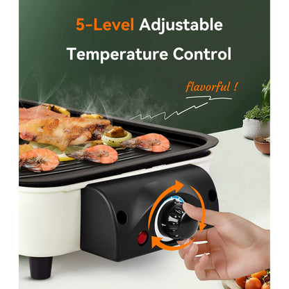 Casualife Electric Grill, 2 in 1 Indoor Smokeless Grill with Removable Non Stick Plate, 1500W, 5 Temp Settings