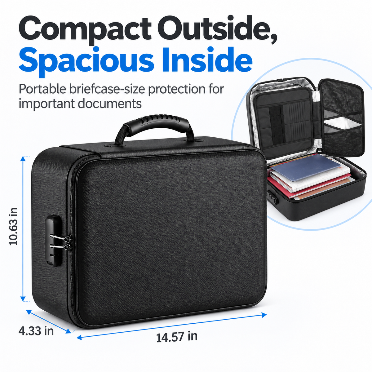 YWXZZYF Fireproof Document Box with Lock Fiberglass Water Proof Safe Storage Case 14.57 in / 37 cm
