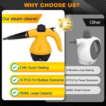 BIMZUC Handheld Steam Cleaner, 2500W Multi-Surface Cleaner with 10 Accessories, Compact Design, Yellow