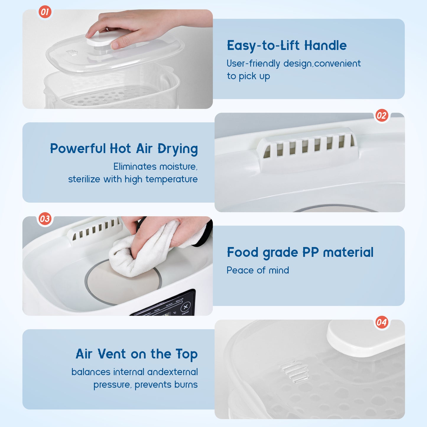 RUPOUN Baby Bottle Sterilizer and Dryer, Electric Steam Sterilizer with Bottle Warmer and Dryer Function, White