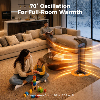Chastar Black 1500W Electric Oscillating Ceramic Space Heater, 24 inch, with Remote, New