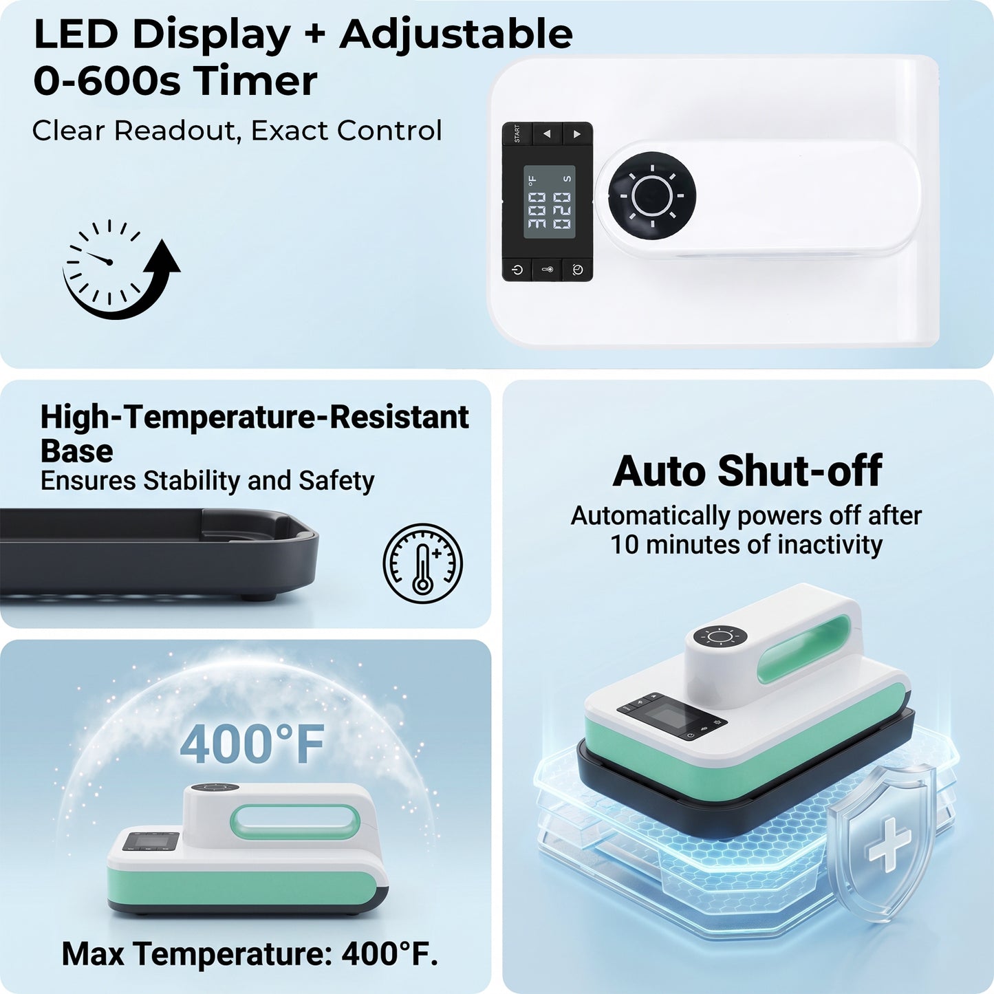 Reelexia Portable Heat Press Machine, for DIY T-Shirts and Bags, with Smart Auto Shut-Off - Green, 7.5" x 4.75"