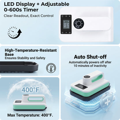Reelexia Portable Heat Press Machine, for DIY T-Shirts and Bags, with Smart Auto Shut-Off - Green, 7.5" x 4.75"