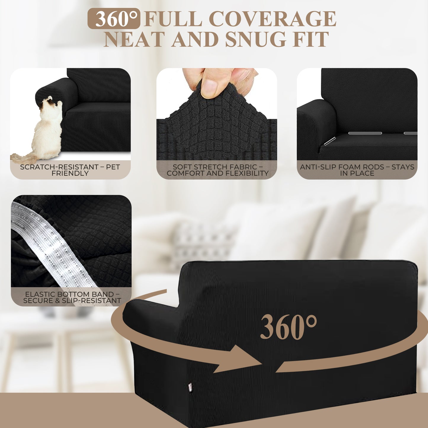 WEENEED Sofa Cover Non Slip Couch Cover Stretch Slipcover Leakproof Couch Protector for Kids Dogs Cats Pets, Black