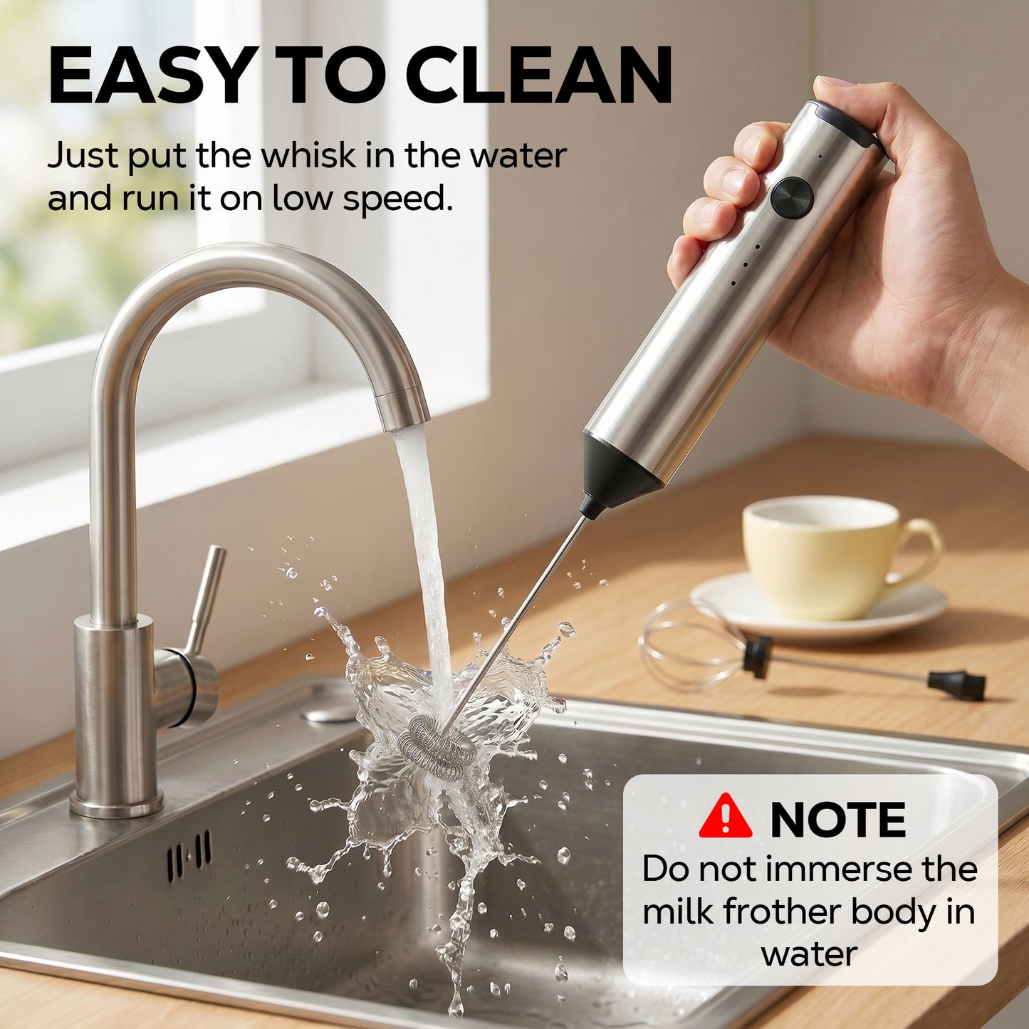 M Buder Milk Frother, Handheld Foam Maker and Electric Egg Whisk, 3 Speed Rechargeable Coffee Frother Wand with 2 Detachable Whisks, Silver