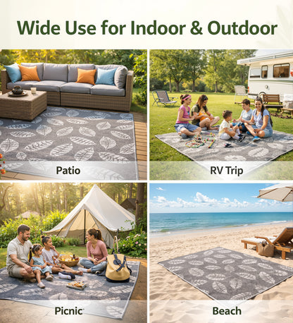 OHHANI Outdoor Rug, 5'x8' Waterproof Reversible Patio Mat, Plastic Straw RV Camping Carpet for Deck, Beach, Garden