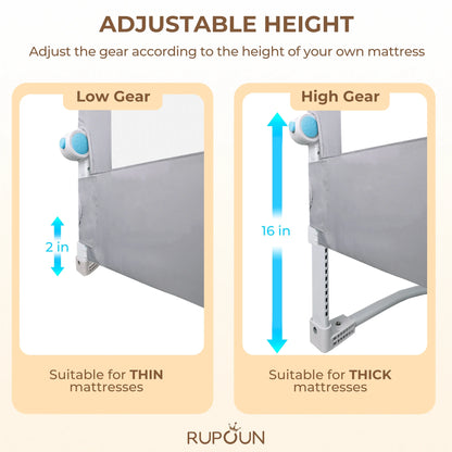 RUPOUN Toddler Bed Rail for Kids, Swing Down Safety Guardrail, Universal Fit for Full, Queen and Adult Mattresses, Easy Installation