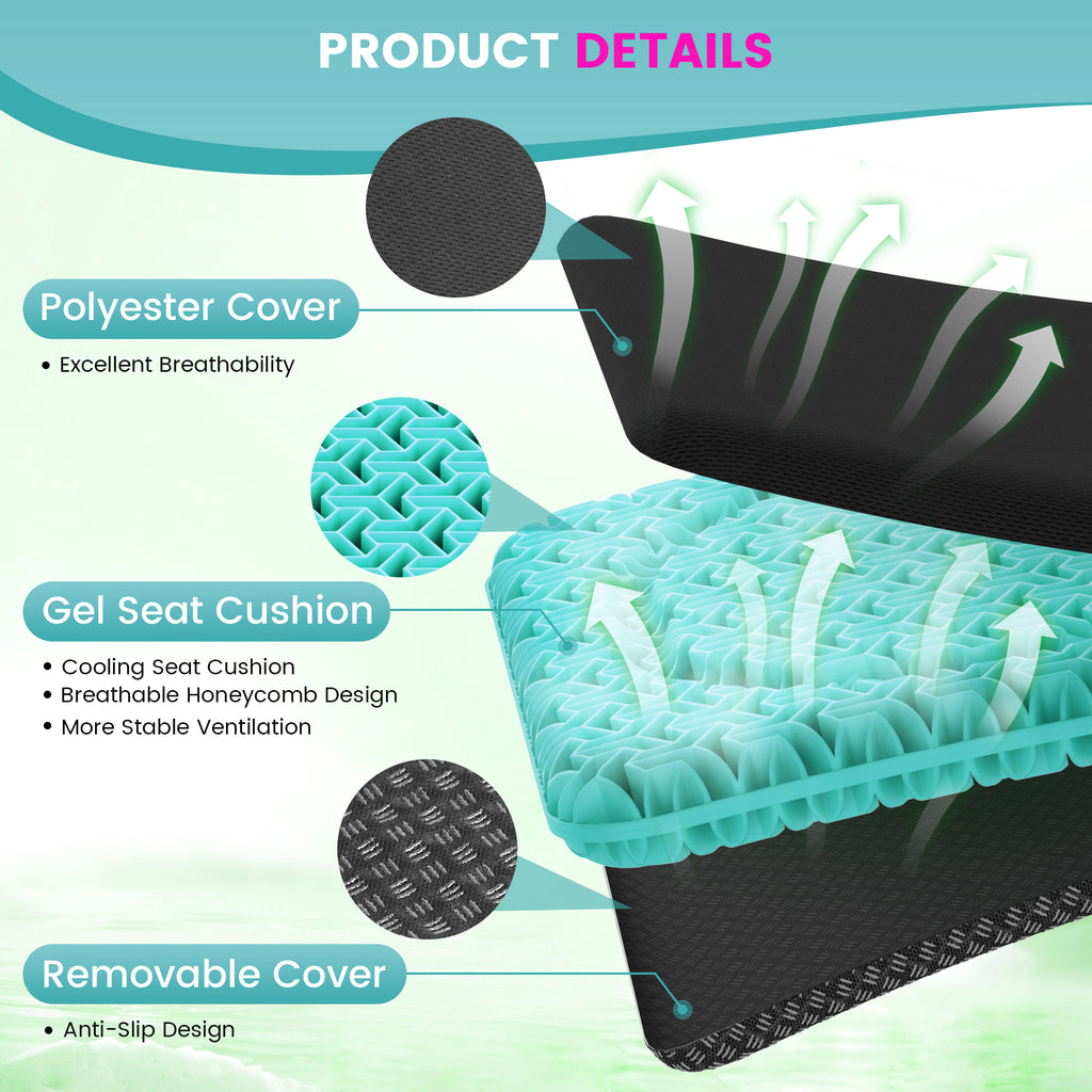 AOLIGO Gel Seat Cushion for Long Sitting, 17" x 15" Enlarged Thickened Pad, Soft & Breathable Office and Wheelchair Comfort, Cyan