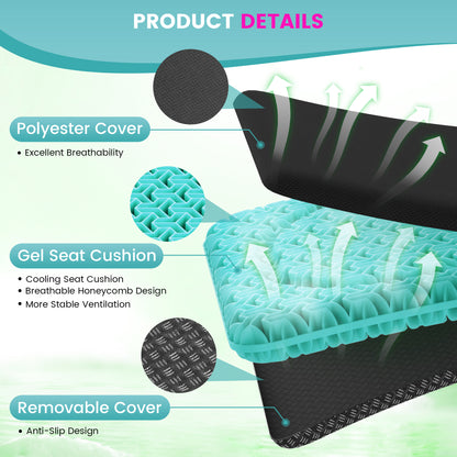 AOLIGO Gel Seat Cushion for Long Sitting, 17" x 15" Enlarged Thickened Pad, Soft & Breathable Office and Wheelchair Comfort, Cyan