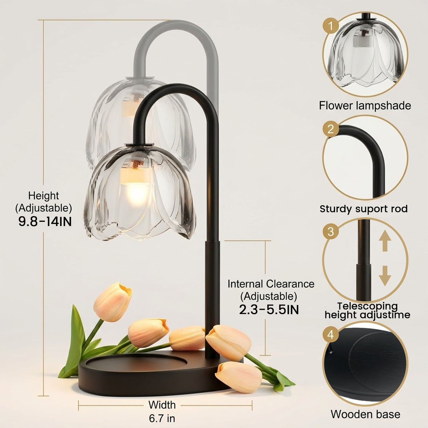 AOLIGO Candle Warmer Lamp with Timer Dimmable Wax Melt Warmer for Jar Candles Adjustable Height Black Petal Style Candle Lamp Home Decor Gift for Women Mom Housewarming