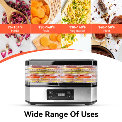 M Buder Food Dehydrator Machine 5 Tray, Adjustable Timer and Temperature, for Drying Jerky and Fruits, Black