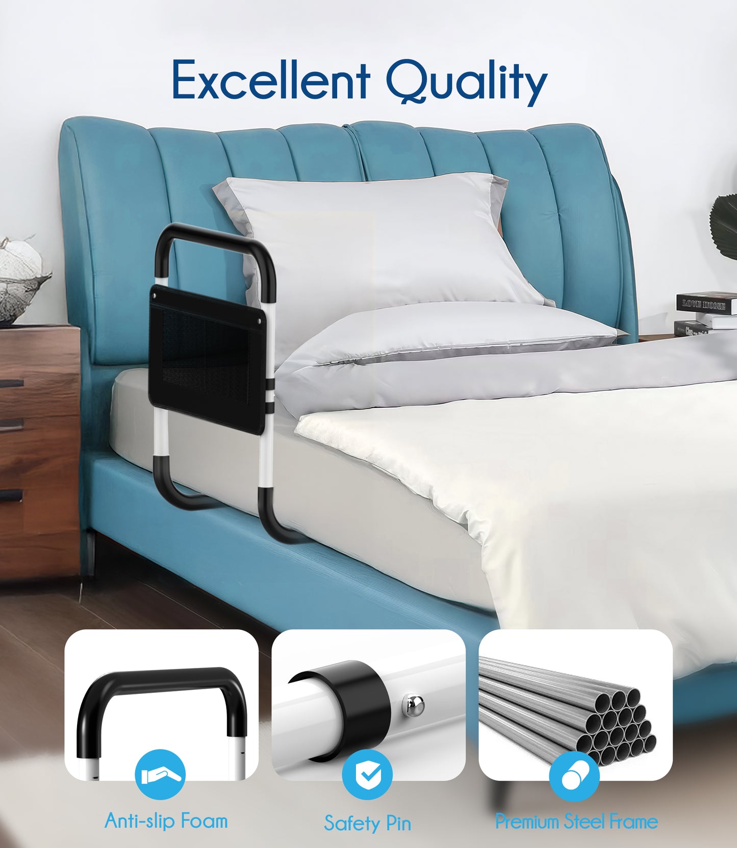BOKYAN Bed Assist Rail for Seniors, for Elderly Adults Adjustable Safety Guard, with Storage Bag and Fixing Strap