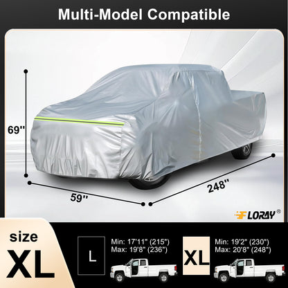 Floray Waterproof All-Weather Truck Cover with Zipper Door – Heavy-Duty Windproof Protection for Full-Size Pickup Trucks, UV and Snow Guard (PK-XL, 248" x 59" x 69")
