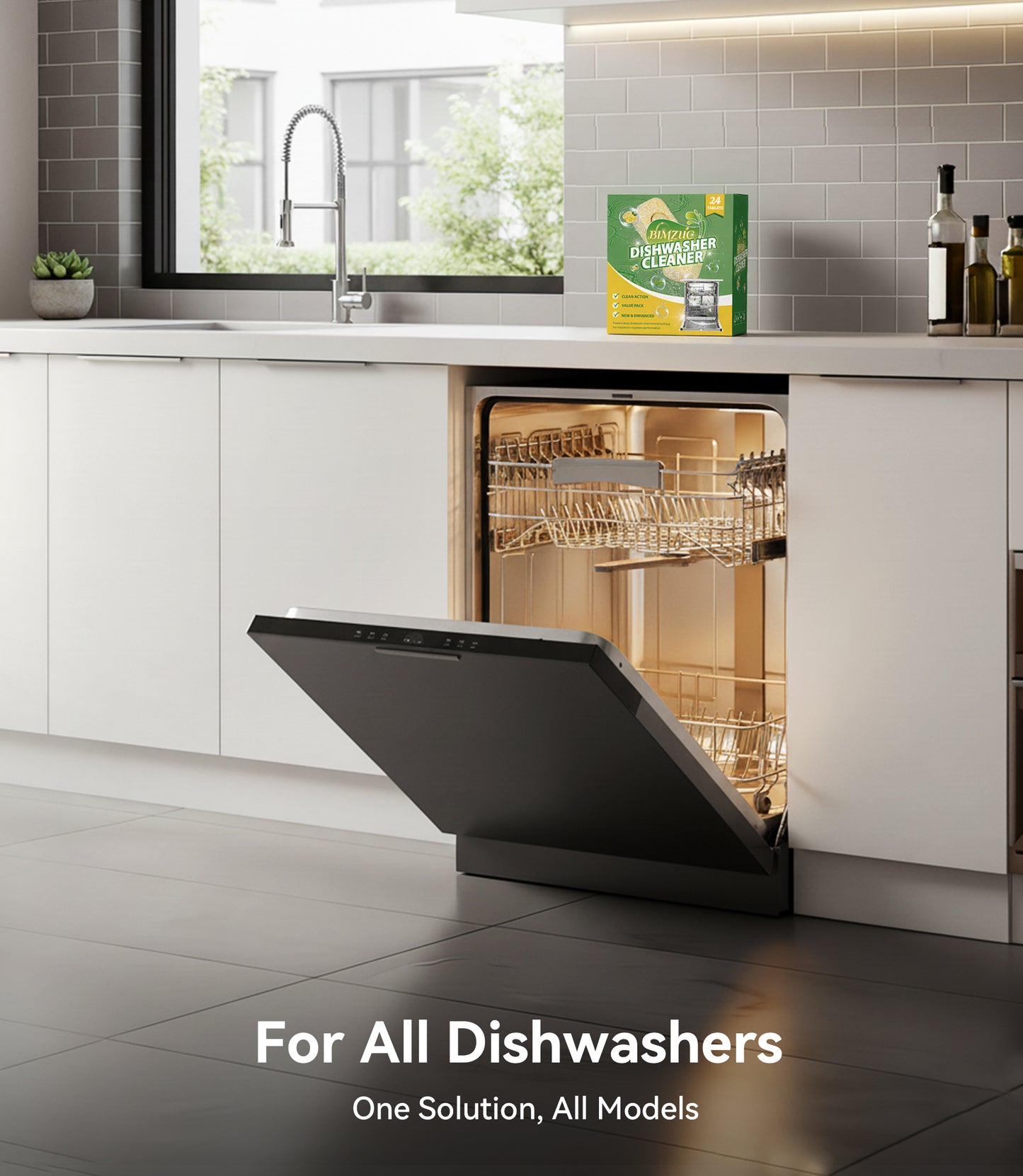 BIMZUC Dishwasher Cleaning Tablets, 24 Tablets, Powerful Cleaning and Deodorizing, Lemon Scent