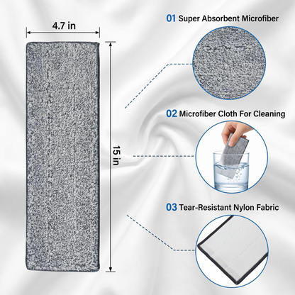 FVSA Reusable Mop Pads, Washable Microfiber Floor Refills, 15" x 4.7", 6 Pack