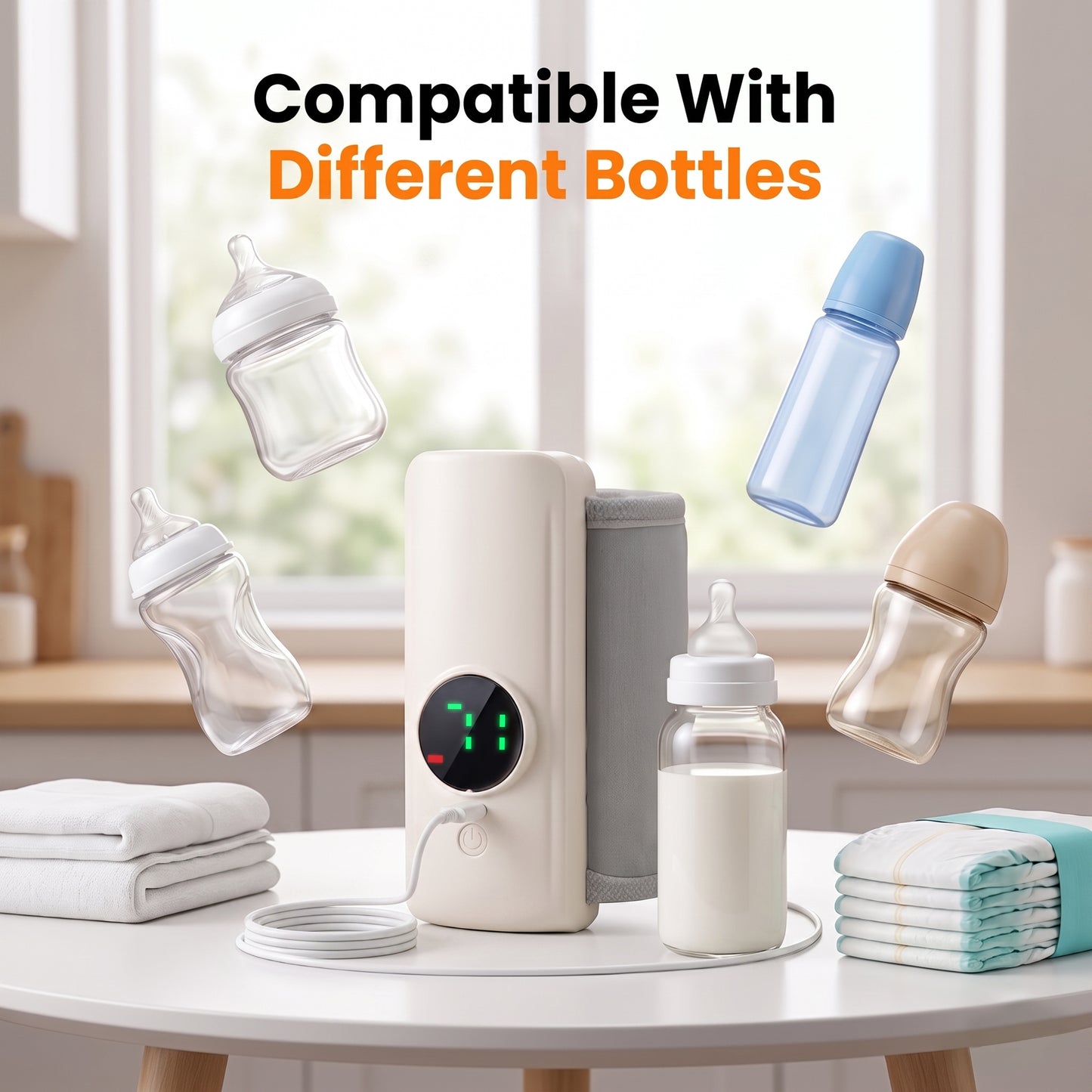 ZNQPLF Portable Bottle Warmer, Baby Milk Warmer, Milk Warmer for Baby, Rechargeable Bottle Warmer, 6 Temp Presets Fast Heating Travel Bottle Warmer for on-the-Go Feeding