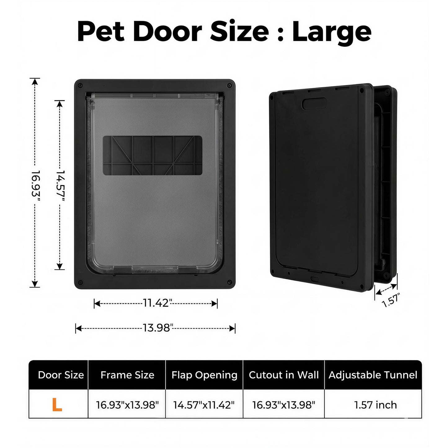 Sunypet Dog Door with Lock and Magnetic Auto-Closing, for Interior/Exterior Use, Large, Black