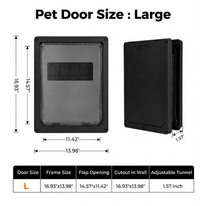 Sunypet Dog Door with Lock and Magnetic Auto-Closing, for Interior/Exterior Use, Large, Black