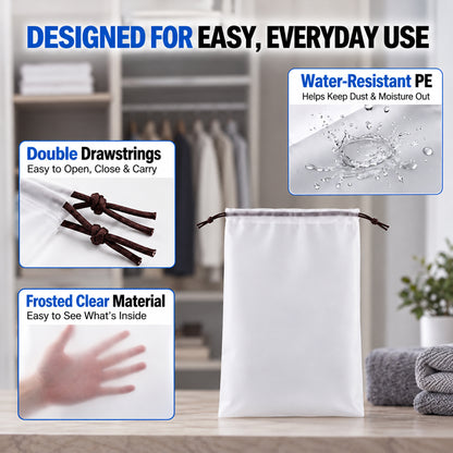 Riousery Shoe Bags for Travel, 30 Pack Thickened Clear Shoe Storage Bags with Drawstring, 15.7 x 11.8 Inch Waterproof Dustproof Shoe Pouches for Men Women