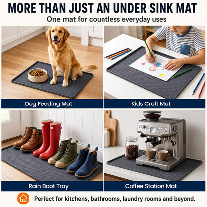 Riousery Under Sink Mat for Kitchen and Bathroom, 34 x 22 Inch Waterproof Silicone Cabinet Liner with 1.8 cm Raised Edge, Dark Gray