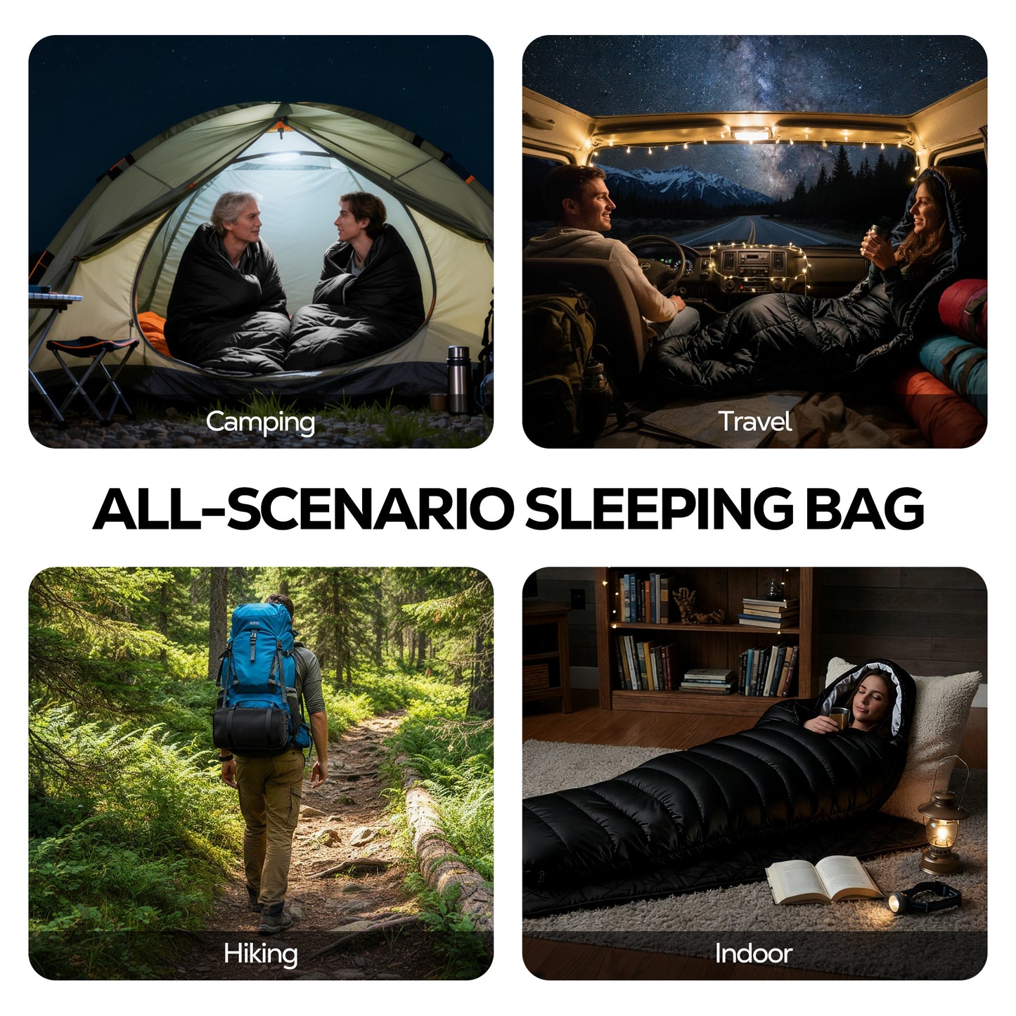 OHHANI Sleeping Bag for Adults Lightweight Backpacking, Comfort 40°F to 77°F, 87" x 30" Suitable for Camping, Hiking, Travel, Black