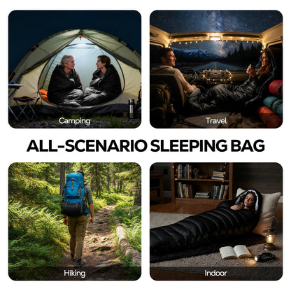 OHHANI Sleeping Bag for Adults Lightweight Backpacking, Comfort 40°F to 77°F, 87" x 30" Suitable for Camping, Hiking, Travel, Black