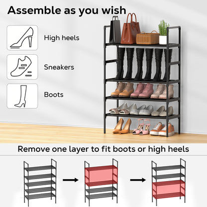 WEENEED 5-Tier Shoe Rack, Closet Organizer, Bedroom Shoe Storage, Easy Assembly, Metal Rods, Holds up to 18 Pairs
