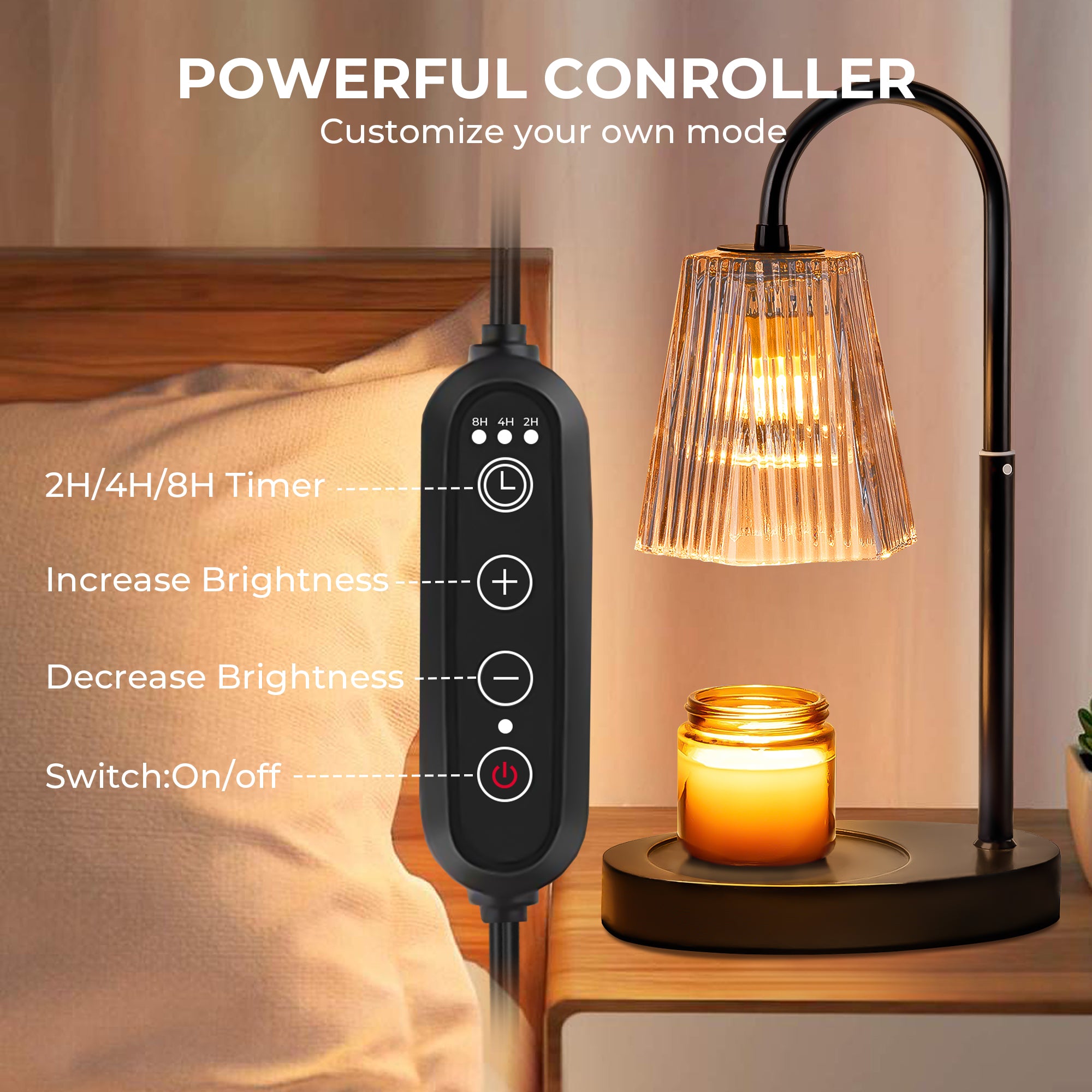 AOLIGO Candle Warmer Lamp, Tabletop with Timer and Dimmer, Adjustable Height, Flame-Free for Home Decor, Gift for Christmas